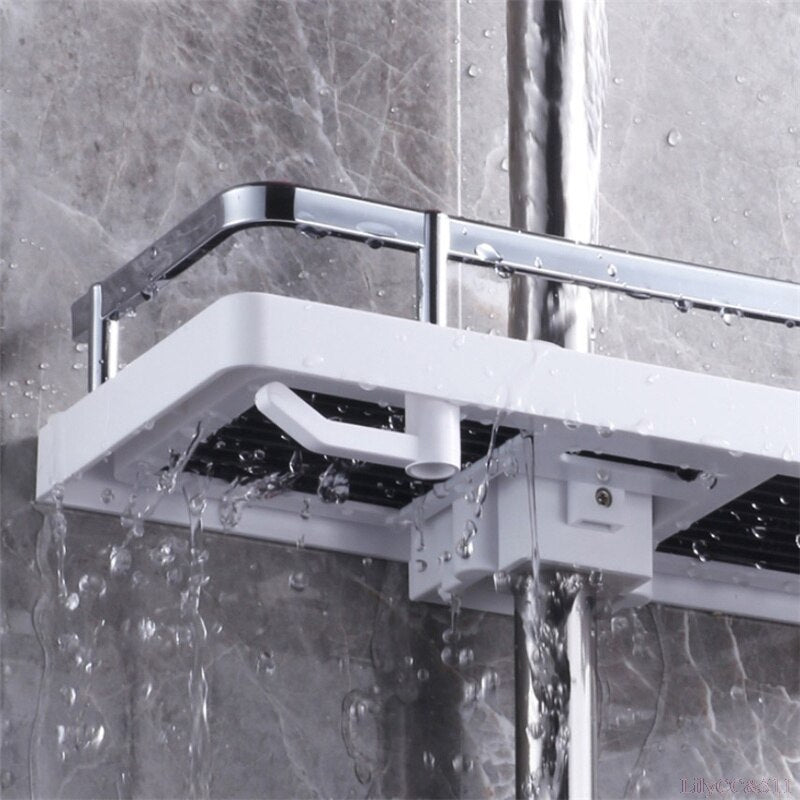 Storage shelf for shower rod
