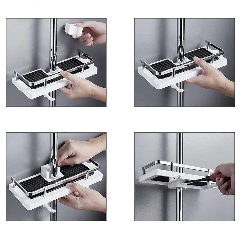 Storage shelf for shower rod