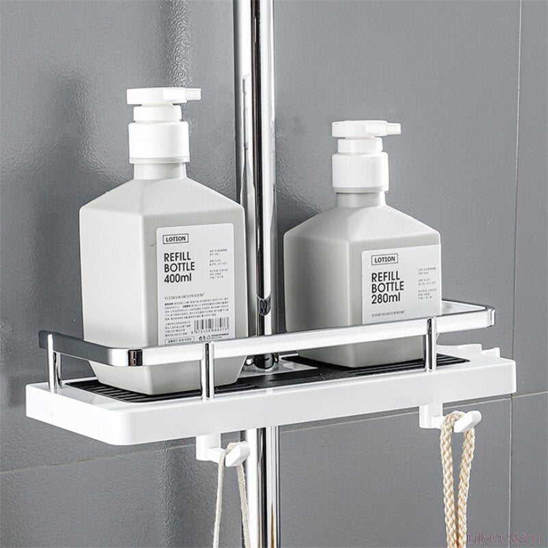 Storage shelf for shower rod